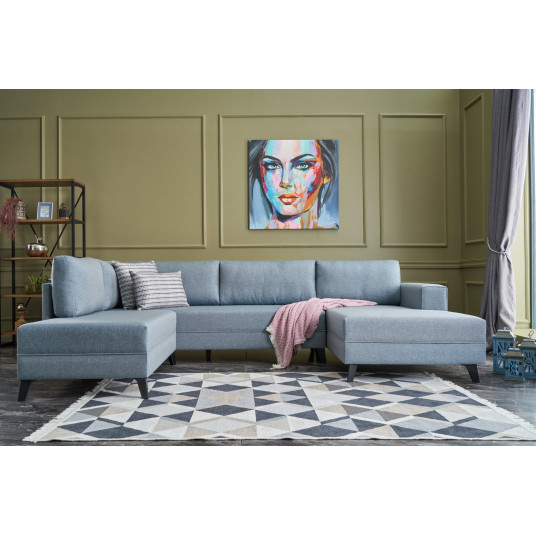 Kampinė sofa - lova Efsun mėlyna