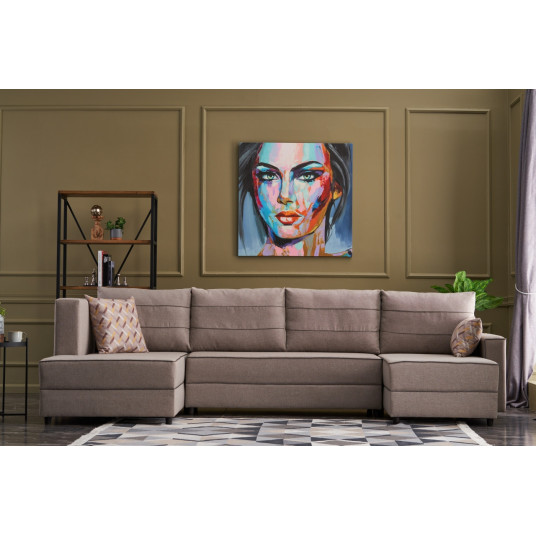 Kampinė sofa - lova Ece Panoramik kreminė