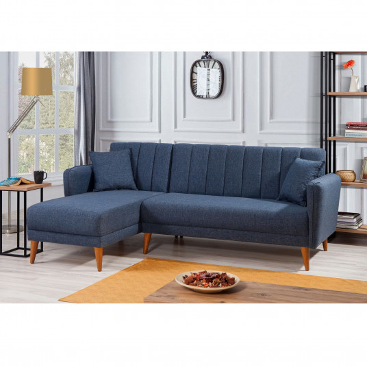 Kampinė sofa - lova Aqua Kose kairė mėlyna