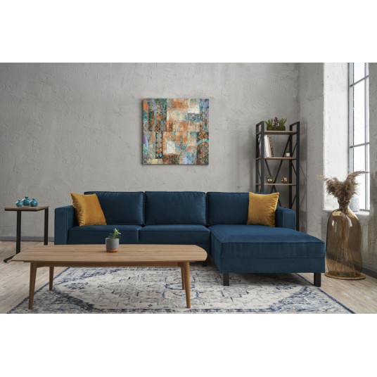 Kampinė sofa Kale Velvet dešinė mėlyna