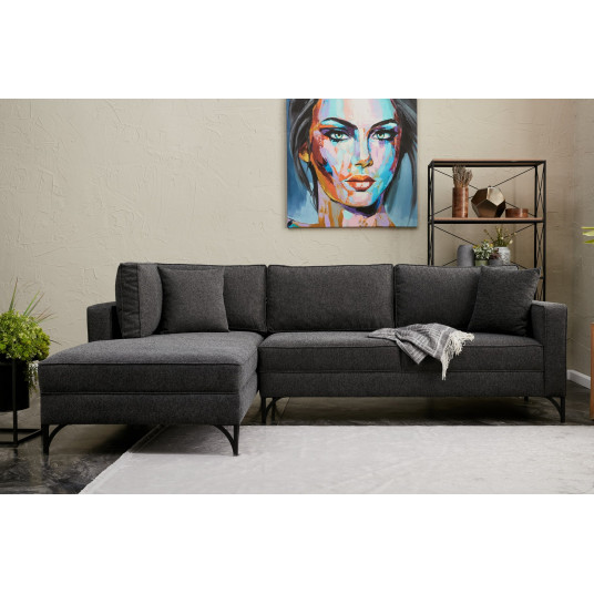 Kampinė sofa Berlin kairė antracito, juoda
