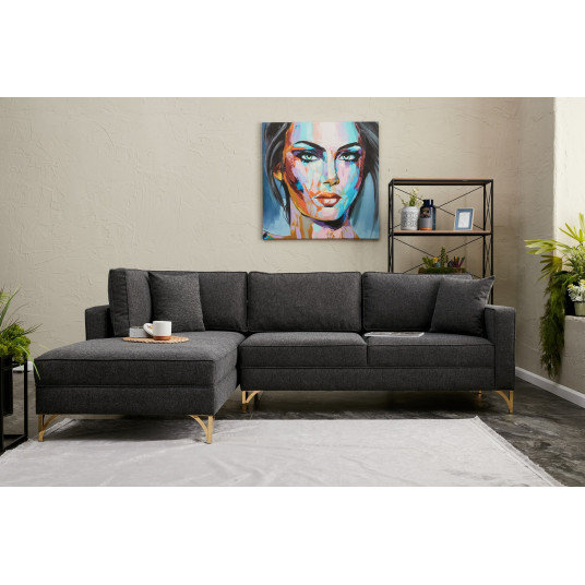 Kampinė sofa Berlin kairė antracito, auksinė