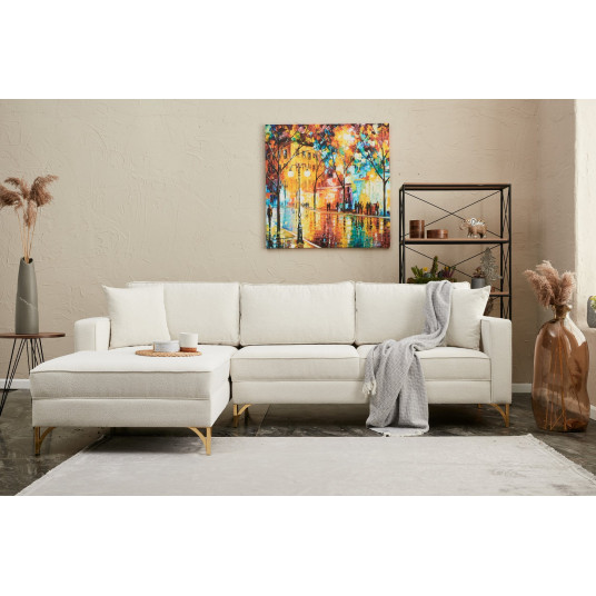 Kampinė sofa Berlin kairė kreminė, auksinė