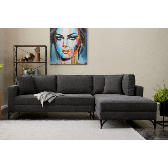 Kampinė sofa Berlin dešinė antracito, juoda