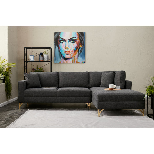  Kampinė sofa Berlin dešinė antracito, auksinė 