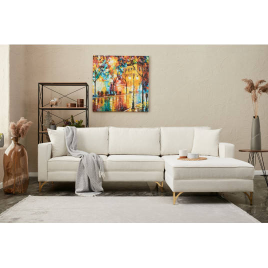 Kampinė sofa Berlin dešinė kreminė, auksinė