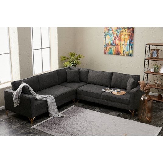  Kampinė sofa Berlin antracito, auksinė 