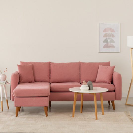 Kampinė sofa Sofia Kose kairė rožinė