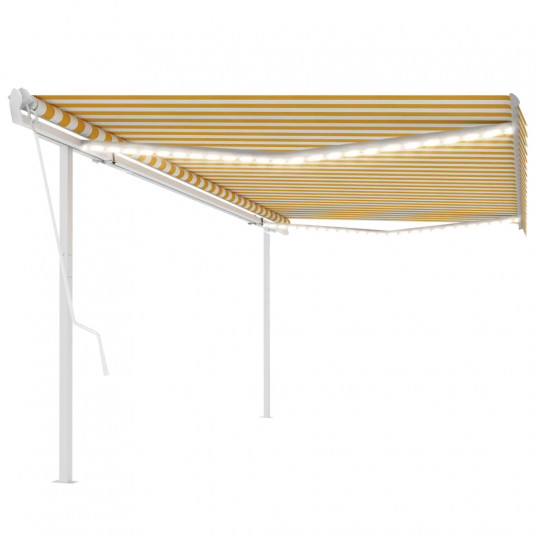 Automatinė markizė su LED/vėjo jutikliu, geltona/balta, 5x3,5m 