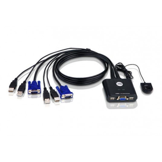  Aten 2-Port USB VGA Cable KVM Switch with Remote Port Selector 