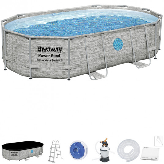 Baseinas Bestway "Power Steel Rattan", 488x 305x 107 cm