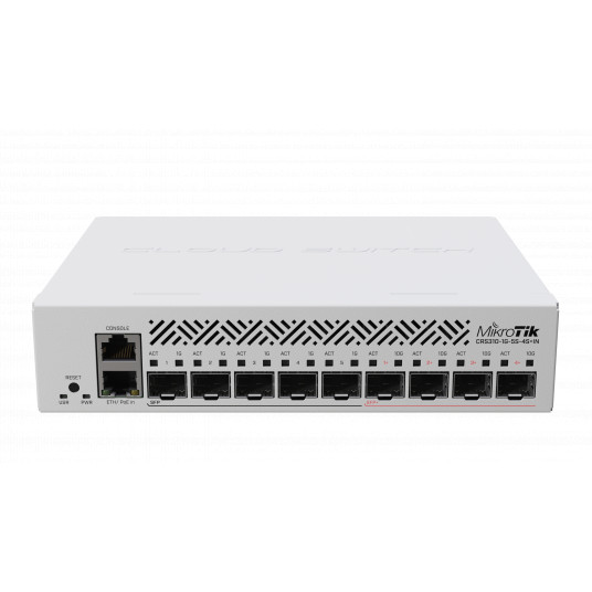  MikroTik Cloud Router Switch 310-1G-5S-4S+IN No Wi-Fi, Router Switch, Rack Mountable, 10/100/1000 Mbit/s, Ethernet LAN (RJ-45) ports 10, 1 Gbps (RJ-45) ports quantity 1, Mesh Support No, MU-MiMO No, No mobile broadband, SFP+ ports quantity 4 