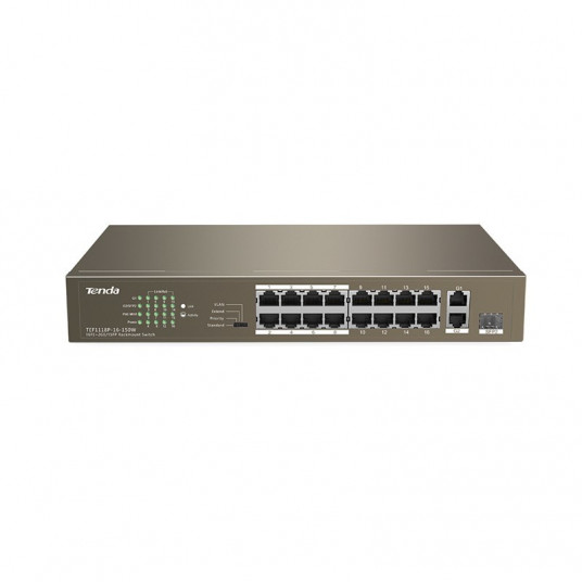  Tenda TEF1118P-16-150W tinklo komutatorius Ne-valdomas L2 Fast Ethernet (10/100) Maitinimas per Eternetą (PoE) 1U Juoda 