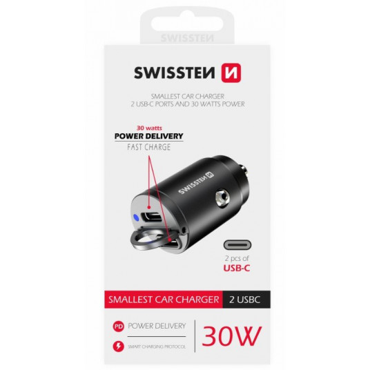  Swissten Nano Metal Car Charger Adapter 2xUSB-C with 30W PD / SCP 