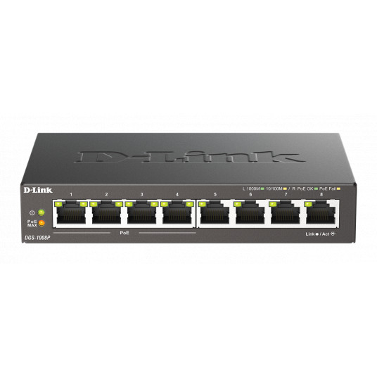  D-Link 8-Port Gigabit PoE Switch DGS-1008P Unmanaged, Desktop 