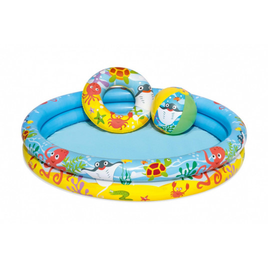 Bestway pripučiamas vaikiškas baseinas 3 in 1 su ratu ir kamuoliuku, 122 x 20 cm