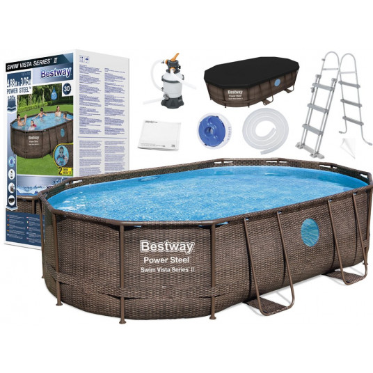 Karkasinis baseinas Bestway Pool frame 488x305x107 10in1 rattan 56946