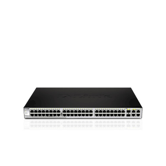D-LINK DGS-1210-52, Gigabit Smart Switch with 48 10/100/1000Base-T ports and 4 Gigabit MiniGBIC (SFP) ports, 802.3x Flow Control, 802.3ad Link Aggregation, 802.1Q VLAN, 802.1p Priority Queues, Port mirroring, Jumbo Frame support, 802.1D STP, ACL, LLDP, Ca