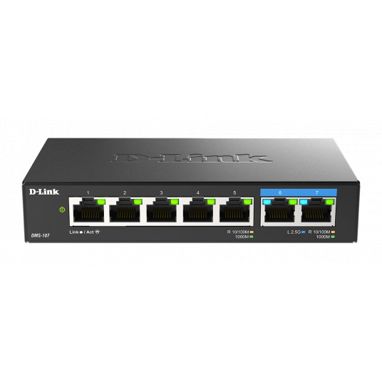 D-Link 7-Port Multi-Gigabit Unmanaged Switch DMS-107/E Unmanaged, Desktop 