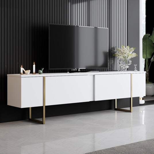TV spintelė Luxe - balta, auksinė