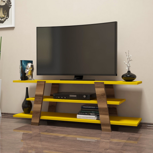 TV spintelė Flower - riešuto, geltona