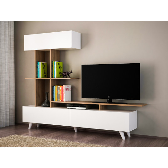 TV spintelė Violet - balta, riešuto