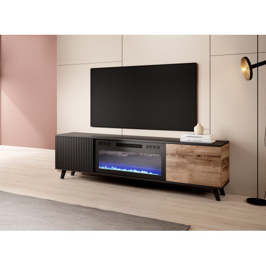 TV staliukas su elektriniu židiniu RANDOM, ažuolo, juodos spalvos