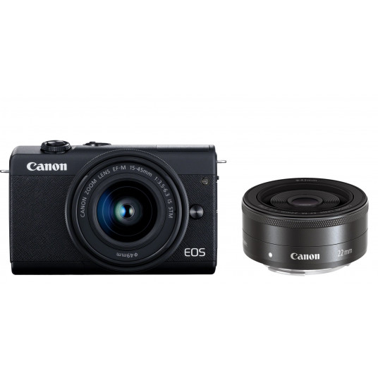  Canon EOS M200 15-45mm IS STM + EF-M 22mm STM (Black) 