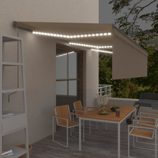 Automatinė markizė su uždanga/LED/vėjo jutikliu, kreminė, 6x3m