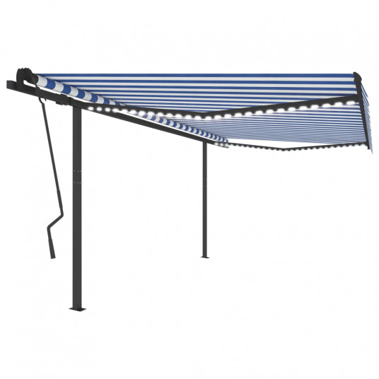  Automatinė markizė su LED/vėjo jutikliu, mėlyna/balta, 4,5x3,5m 