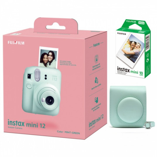  Momentinis fotoaparatas instax mini 12 MINT GREEN+instax mini glossy (10pl)+originalus dėklas 