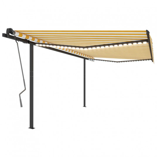  Automatinė markizė su LED/vėjo jutikliu, geltona/balta, 4x3,5m 