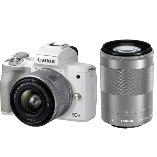  Sisteminis fotoaparatas Canon EOS M50 Mark II 15-45 IS STM + 55-200 IS STM (White) 