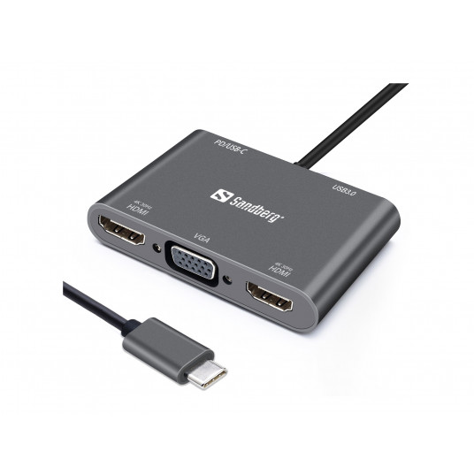  HUB 3Port Sandberg VGA HDMI Aluminium passiv Grey 