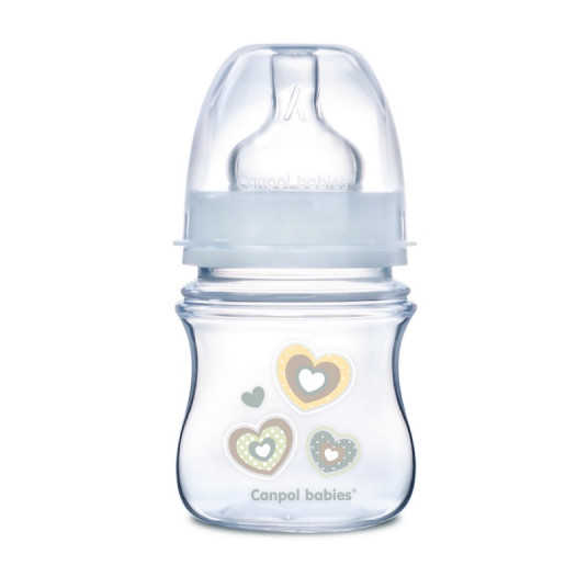 CANPOL BABIES plataus kaklelio buteliukas EASYSTART ANTI-COLIC, beige hearts, 120 ml, 35/216