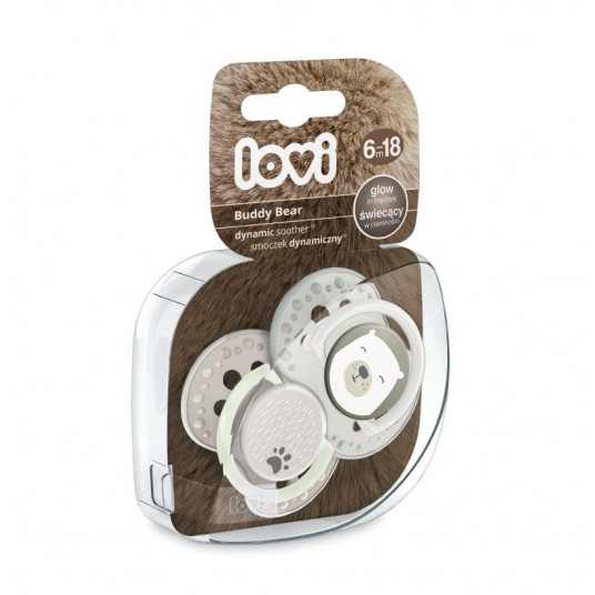 LOVI dinaminis silikoninis čiulptukas BUDDY BEAR, 6-18 mėn., 2 vnt., 22/865