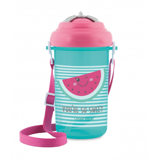 CANPOL BABIES gertuvė su dirželiu ir silikoniniu šiaudeliu So Cool!, 400ml, rožinis 4/102_pin