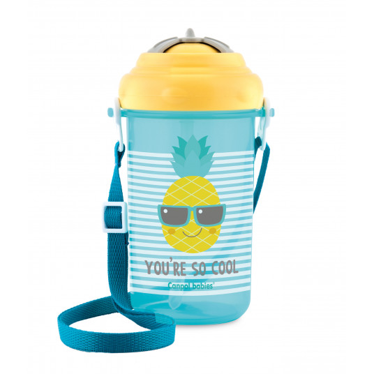 CANPOL BABIES gertuvė su dirželiu ir silikoniniu šiaudeliu So Cool!, 400ml, geltonas, 4/102_yel