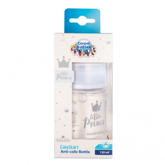 CANPOL BABIES plataus kaklelio buteliukas EASYSTART ROYAL BABY, 120 ml, 35/233_blu