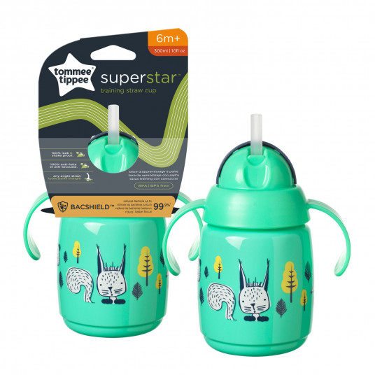 TOMMEE TIPPEE mokomasis puodelis su šiaudeliu, 7m+, 300ml, green, 447830