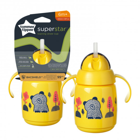 TOMMEE TIPPEE mokomasis puodelis su šiaudeliu, 7m+, 300ml, yellow, 447831
