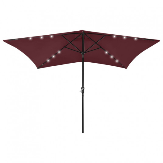 Skėtis nuo saulės su LED ir plieno stulpu, raudonas, 2x3m