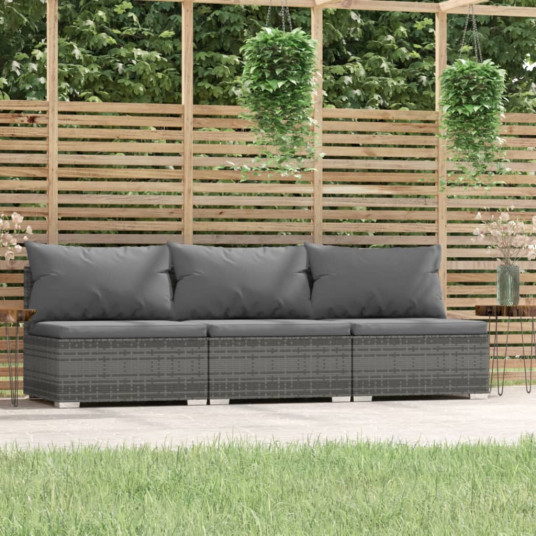  Trivietė sofa su pagalvėlėmis, pilkos spalvos, poliratanas 