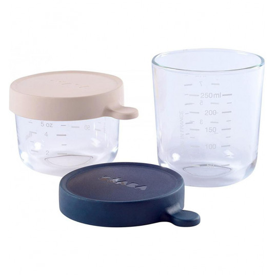 Stiklinių indelių rinkinys Beaba (150/250 ml) Dark blue/Pink, 2 vnt.