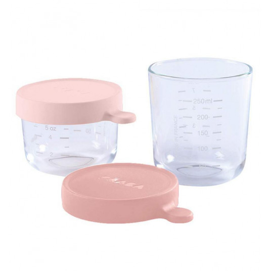 Stiklinių indelių rinkinys Beaba (150/250 ml) Pink, 2 vnt.