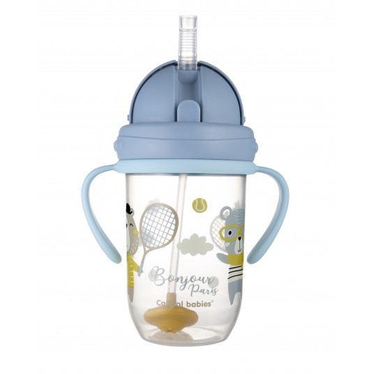 CANPOL BABIES neišsipilanti gertuvė su šiaudeliu BONJOUR PARIS, 6m+, 270ml, blue, 56/607_blu