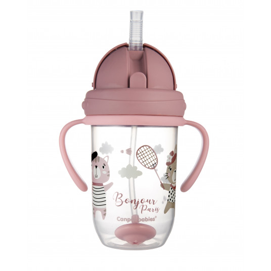 CANPOL BABIES neišsipilanti gertuvė su šiaudeliu BONJOUR PARIS, 6m+, 270ml, red, 56/607_red