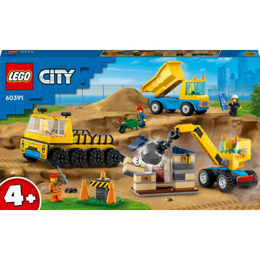 LEGO® 60391 CITY Statybiniai sunkvežimiai ir kranas su griaunamuoju rutuliu