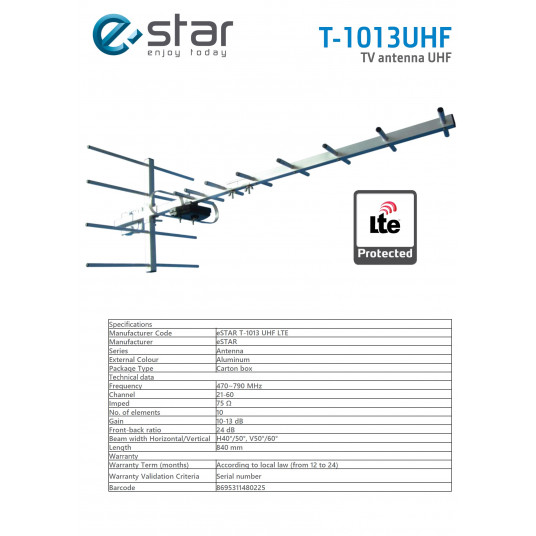  TV antena  eSTAR T-1013 UHF LTE Juoda 