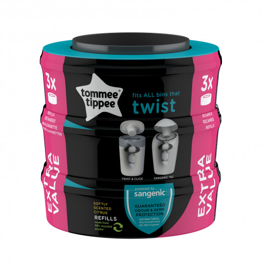  TOMMEE TIPPEE kasetės sauskelnių konteineriui Sangenic Twist Refil, 3vnt., 85100702 